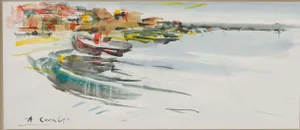 Amadeu Casals, Combarro Drawing, Watercolor on Paper, Framed