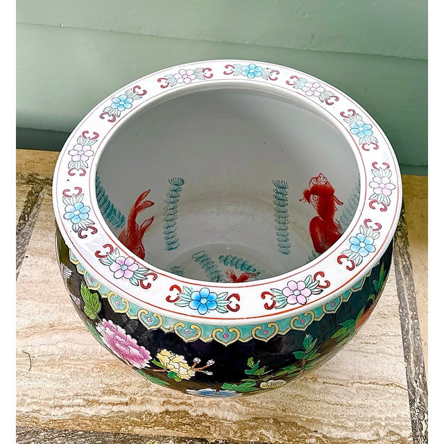 Hand Painted Chinese Chinoiserie Fishbowl Planter For Sale - Image 10 of 11