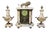 19th Century Louis XVI Portico Clock in Marble and Bronze with Its Covered Vases, 1890s, Set of 3 For Sale