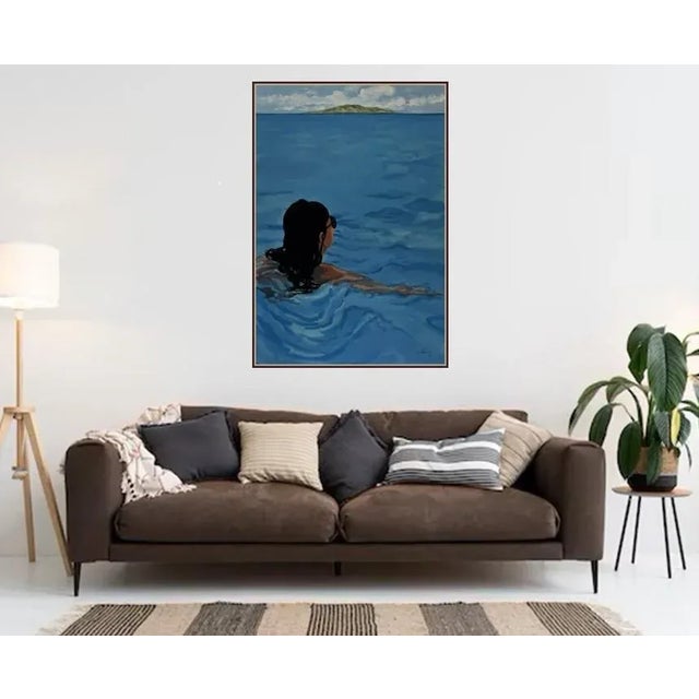 "Lanai from Keawakapu." is a large 48"x33" oil painted on a triple primed cradled hardboard panel. A solitary figure, a...