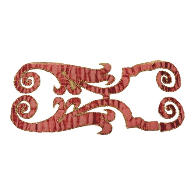 Antique Red Silk Velvet Textile Appliqué For Sale