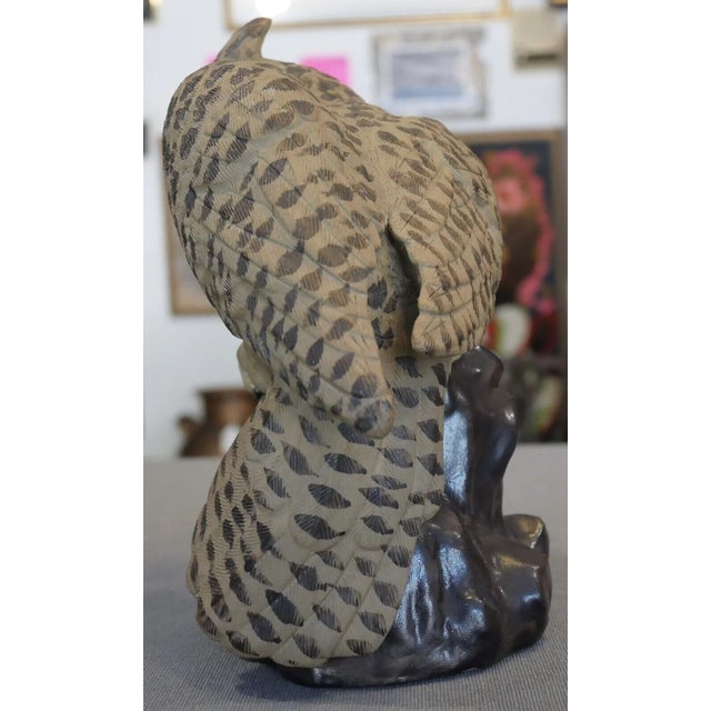 Vintage Circa 1970 Chinese Shiwan Pottery Owl Atop Rock Figurine For Sale - Image 4 of 6