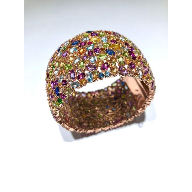 Bochic “Capri” Vintage Sapphire & Multi Gem Bangle Set In 18K Gold & Silver For Sale - Image 16 of 16