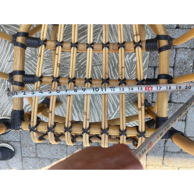 Tan Set of 4 Beautiful Coastal Rattan Arm Chairs With Leather Accent For Sale - Image 8 of 11