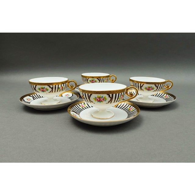 Mid-Century Modern Mid 20th Century Nippon Japan Hand Painted Pink Roses Gold Gilded Tea Set - No Creamer- 12 Pieces For Sale - Image 3 of 10