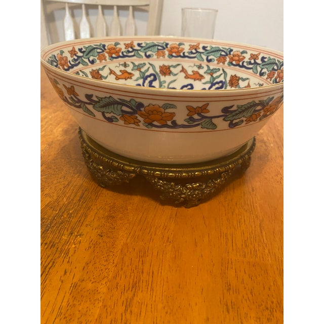 Metal Early 20th Century Large Chinese Doucai Bowl With Brass Display Stand For Sale - Image 7 of 12