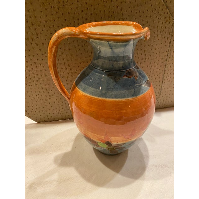 French Provence Ceramic Pitcher. Multi-color glazed finish. Made in France.
