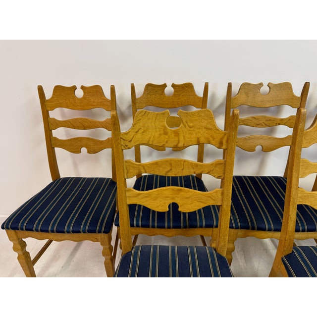 Vintage Razorblade Dining Chairs in Oak by Henning Kjaernulf, 1960s, Set of 6 For Sale - Image 13 of 17