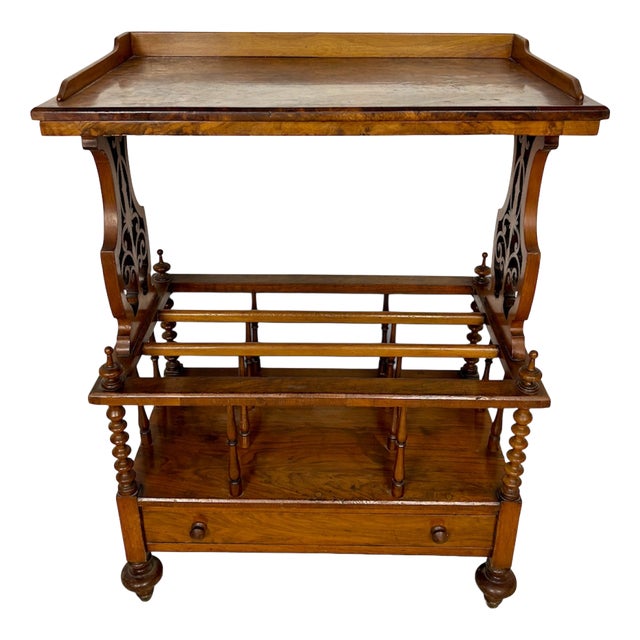 Victorian Walnut Canterbury Magazine Rack with Tray Top, 1930 For Sale