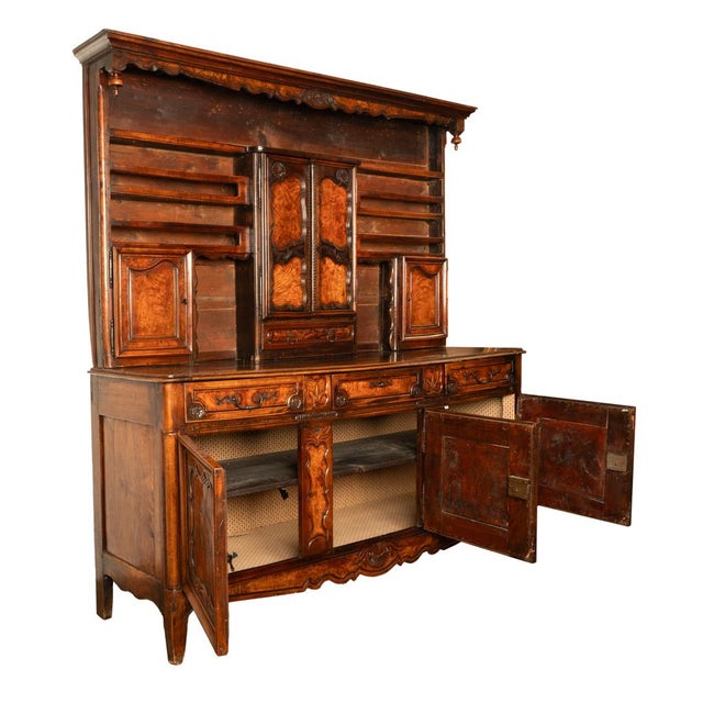 Wood Antique French Provincial Normandy Carved Walnut Dresser Buffet Vaissilier 1790 For Sale - Image 7 of 18