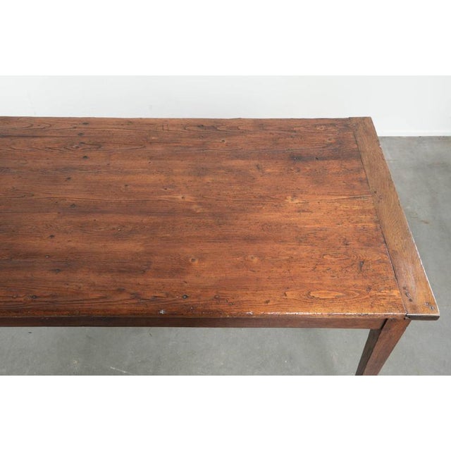 Wood Antique French Pine Dining Table with Oak Base and Practical Drawer, 19th Century For Sale - Image 7 of 12