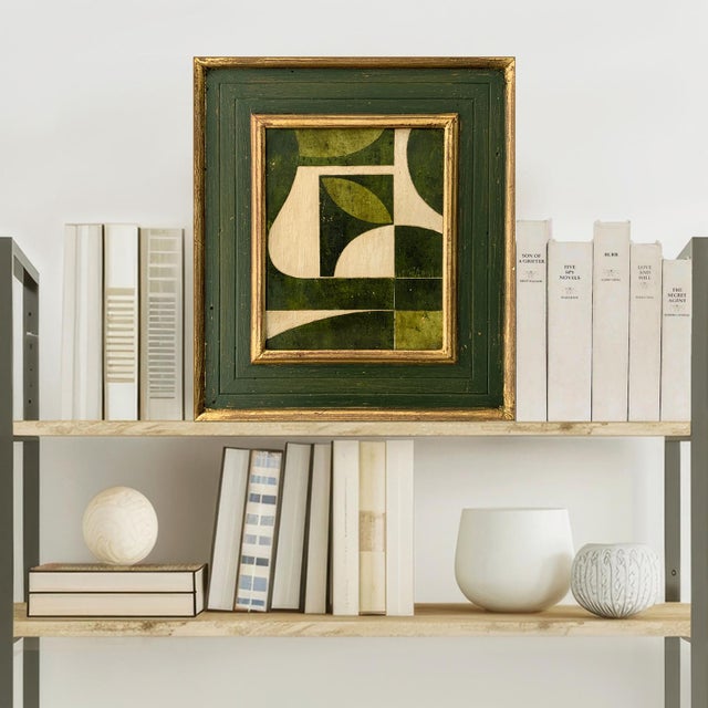 This is one of my recent mid-century inspired paper collage pieces working with shape and color, in my favorite deep green...