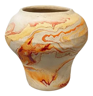 Round Orange Marbled Swirl Clay Nemadji Indian Pottery Vase