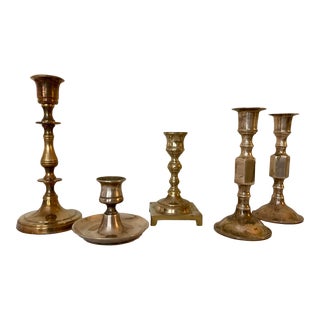Mid-Century Brass Candlestick Holders - Set of 5 For Sale