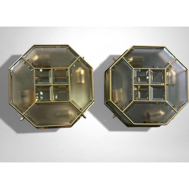 Elegant and sophisticated pair of Italian flush-mount ceiling lights, distinguished by a refined balance between geometric...