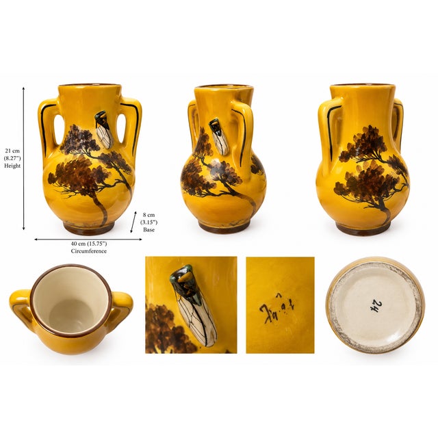 Vintage French Provençal Cicada Vase Attributed to Louis Sicard – Hand-Painted Yellow Glazed Pottery A charming and highly...