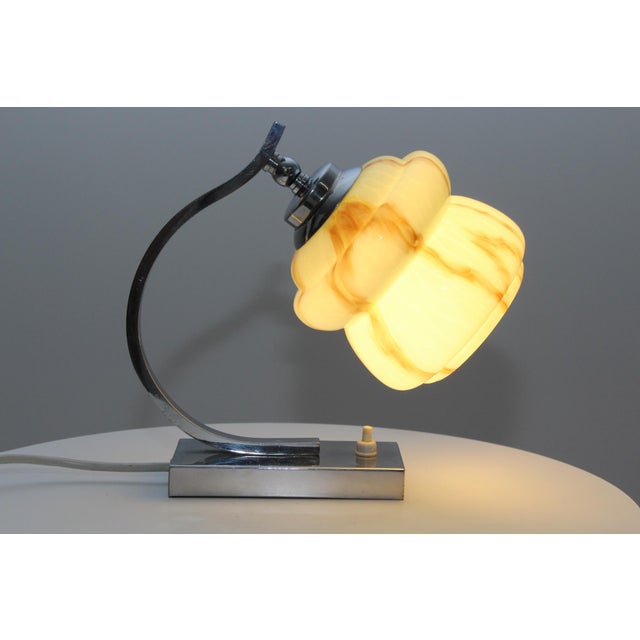 Chrome-Plated Brass and Marbled Opal Glass Table Lamps, 1930s, Set of 2 For Sale - Image 12 of 15