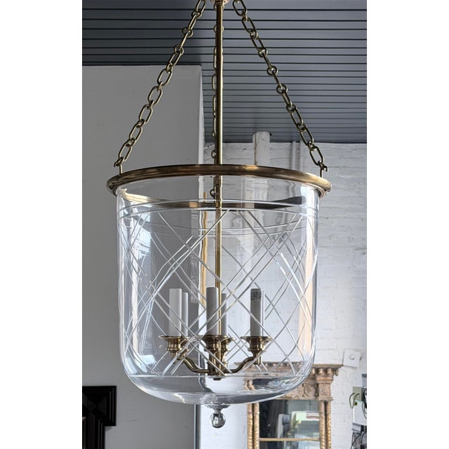 Traditional Ralph Lauren Brass and Glass Cambridge Bell Lantern, Large For Sale - Image 3 of 8