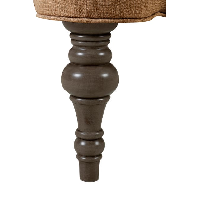 The Chairish Collection Mirasol Scalloped Ottoman, Allspice Linen For Sale - Image 4 of 6