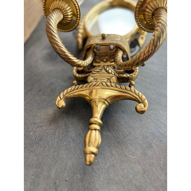 Metal Late 19th Century Ornate Brass Two Candelabra Wall Sconce With Mirror - a Pair For Sale - Image 7 of 8