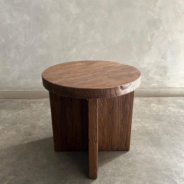 Wood Custom Made Reclaimed Elm Wood Side Table With X Base For Sale - Image 7 of 12