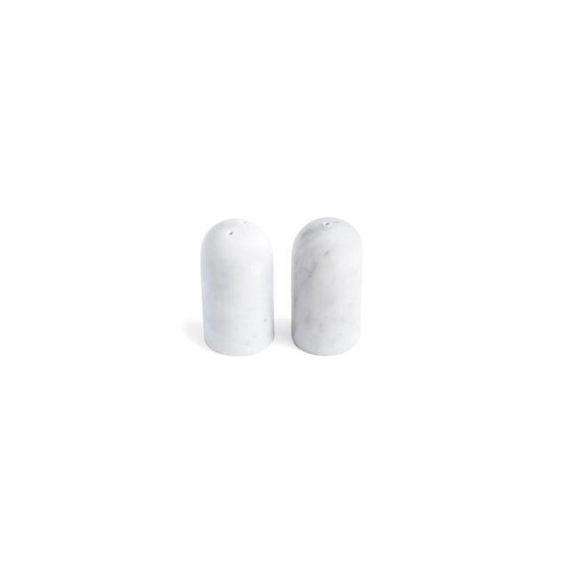 Rounded Salt and Pepper Set In White Carrara Marble from FiammettaV Home Collection, Set of 2 For Sale - Image 4 of 4