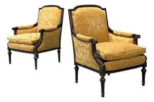Louis XVI Style, Beige Fabric, Mahogany, Lounge Chairs, France, 1920s