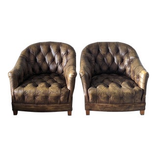 Early 20th Century Pair of Vintage Hickory Chair Co Tufted Club Chairs For Sale