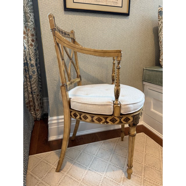 17th Century 17th Century Neoclassical Hand Painted Accent Chair With Cane-Style Back Detail For Sale - Image 5 of 14