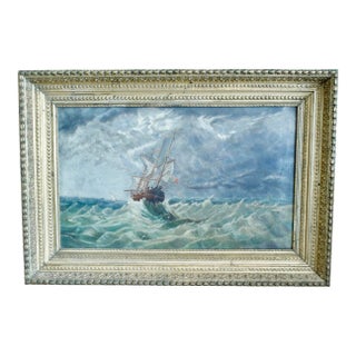 “Tossed at Sea,” 19th Century Oil on Canvas in a Period Gilt Frame For Sale
