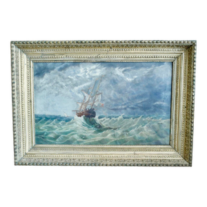 “Tossed at Sea,” 19th Century Oil on Canvas in a Period Gilt Frame