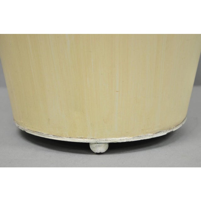 Mid 20th Century Vintage Italian Hollywood Regency Tole Metal Cream & Green Painted Wastebasket For Sale - Image 5 of 12