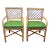 Vintage Pair of Rattan Arm Chairs Lattice Back With Original Green Cushions For Sale