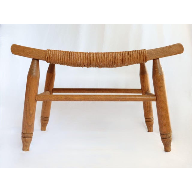 Vintage Curved Low Stool or Footstool With Rush Seat For Sale In Chicago - Image 6 of 15