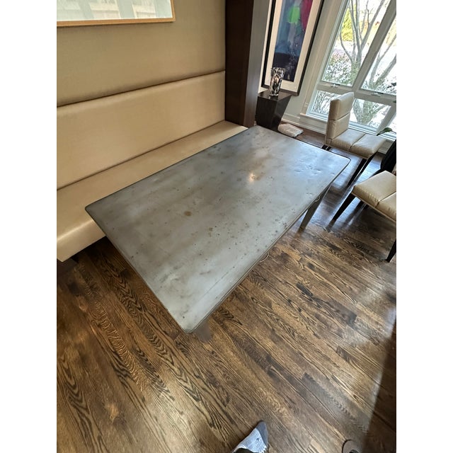 Silver Vintage Industrial Metal Dining Table With Drawers For Sale - Image 8 of 11