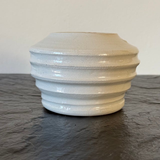 Art Deco Vintage Hand Thrown California Studio Ceramic Vase With Ribbed Details For Sale - Image 3 of 5