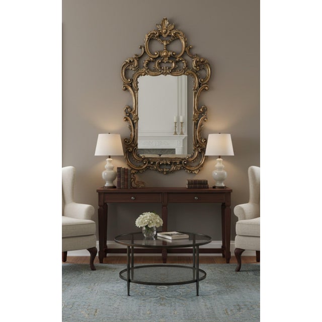 Ornate Rococo Revival Style Vintage Gold Mirror For Sale - Image 4 of 4