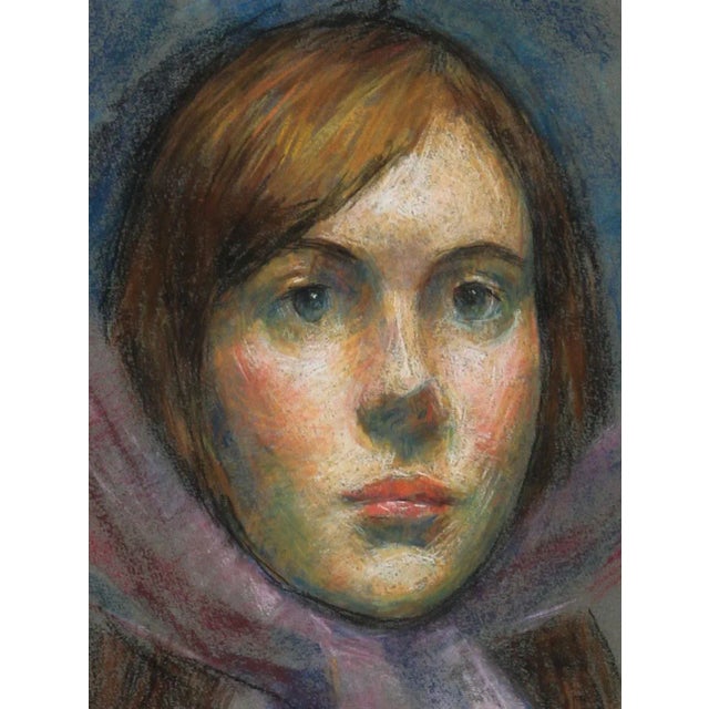 Modern Thomas Strickland Girl with Bonnet, Pastel Portrait by Thomas Strickland Circa 1970 For Sale - Image 3 of 4