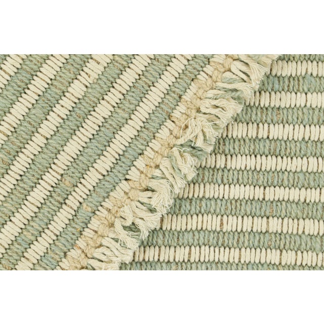 Textile Rug & Kilim’s Contemporary Kilim in Ivory White and Blue Textural Stripes For Sale - Image 7 of 7