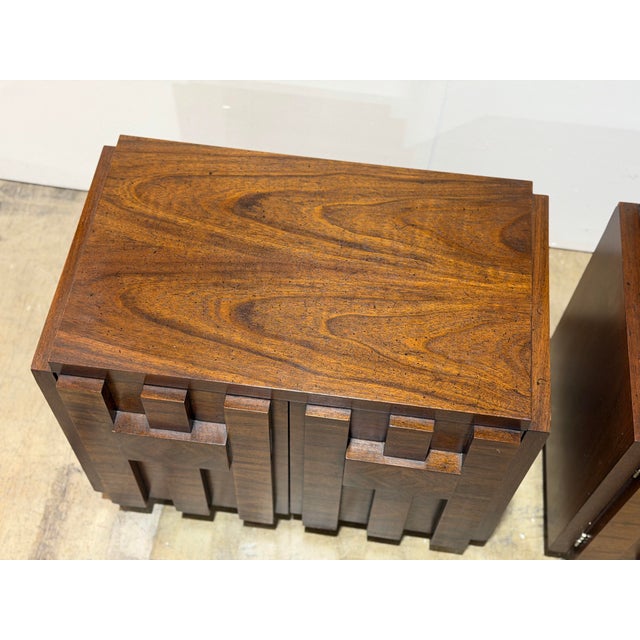 Pair Lane Staccato Brutalist Nightstands - Vintage Mid Century Bedside Tables For Sale - Image 11 of 11
