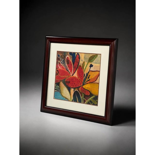 Abstract Large Framed Colorful Floral Abstract Wall Art For Sale - Image 3 of 4