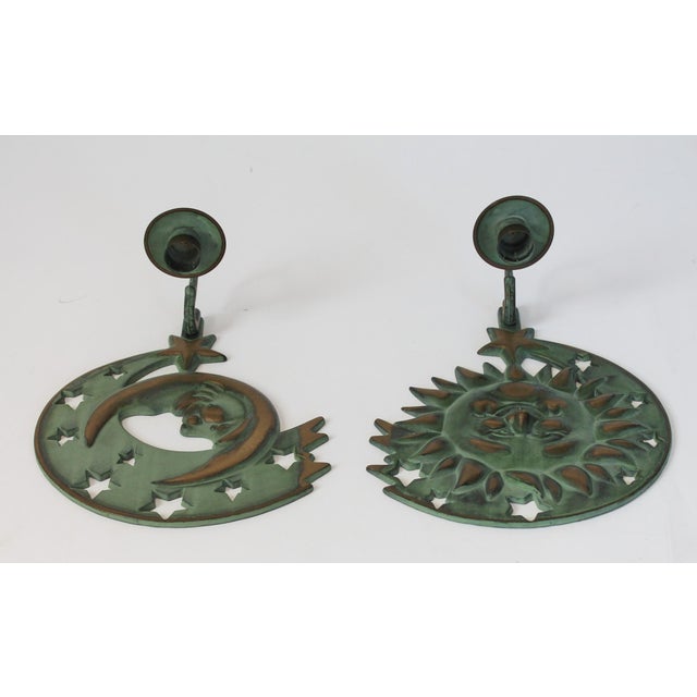 Vintage Brass Sun, Moon & Stars Candle Wall Sconces For Sale - Image 4 of 14