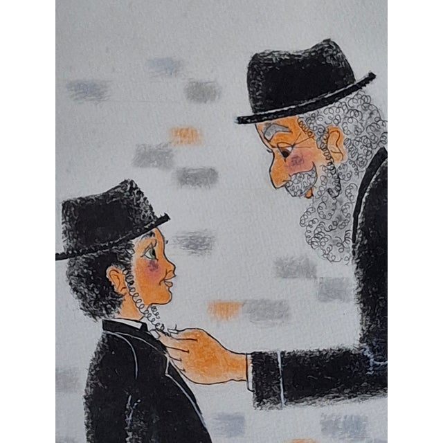 1990s Matched Pair Stuart Warshaw Signed Judaica Illustration Direct Artist Provenance For Sale - Image 9 of 14