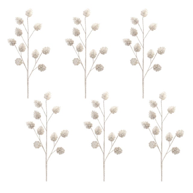 Rustic GlitteredSilver Pinecone Spray (Set of 6) For Sale - Image 3 of 3