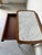 Vintage French Louis XVI Style Mahogany Console Table With White Marble Top, Pull-Out Drawer & Brass Gallery Shelf For Sale - Image 4 of 12