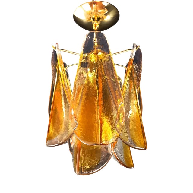 Vintage Ceiling Lamp in Murano Swallow Glass & in Amber-Colored Crystal, Venice, Italy, 1970s For Sale