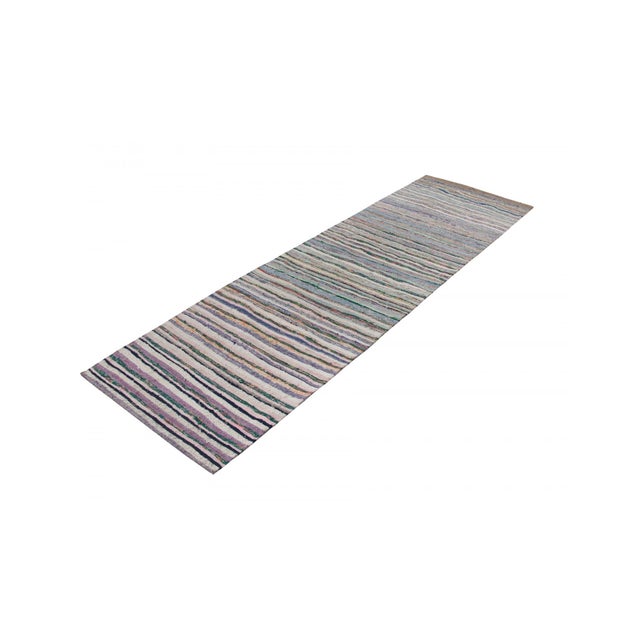 Vintage Turkish Striped Rag Rug Runner - 2`6" X 9`9" For Sale - Image 4 of 6