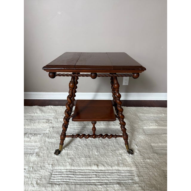 American Antique Solid Wood Barley Twist Lamp Side/Table With Claw Feet After Merklen Furniture Company For Sale - Image 3 of 12
