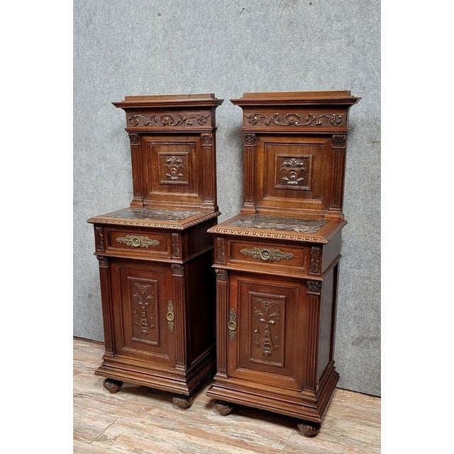 Wood Renaissance-Style Bedside Tables in Carved Walnut, Set of 2 For Sale - Image 7 of 7