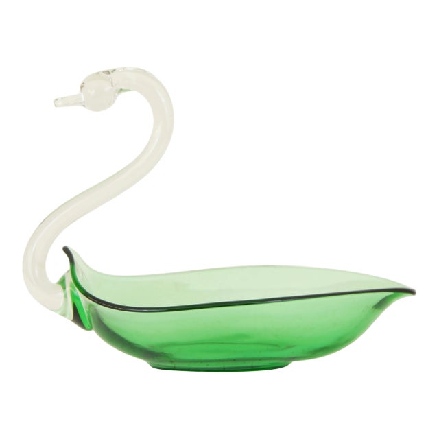 Vintage Mid-Century Modern Glass Sculptural Swan Dish For Sale